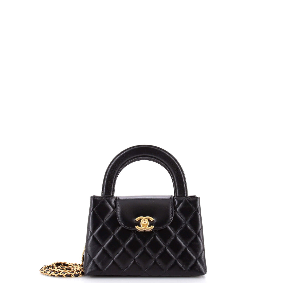 Chanel CHANEL Kelly Top Handle Shopping Bag Quilted Shiny Aged Calfskin Mini