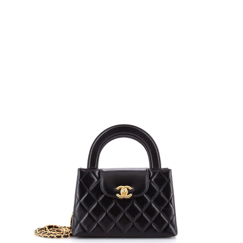 CHANEL Kelly Top Handle Shopping Bag Quilted Shiny Aged Calfskin Mini