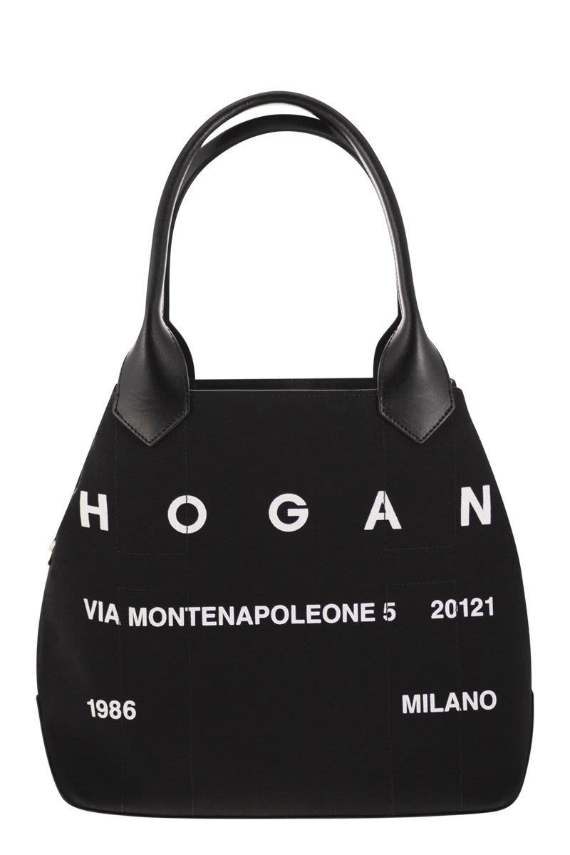 Hogan Women's Script Canvas Medium Tote Bag in Black | KBW01PA03005SA