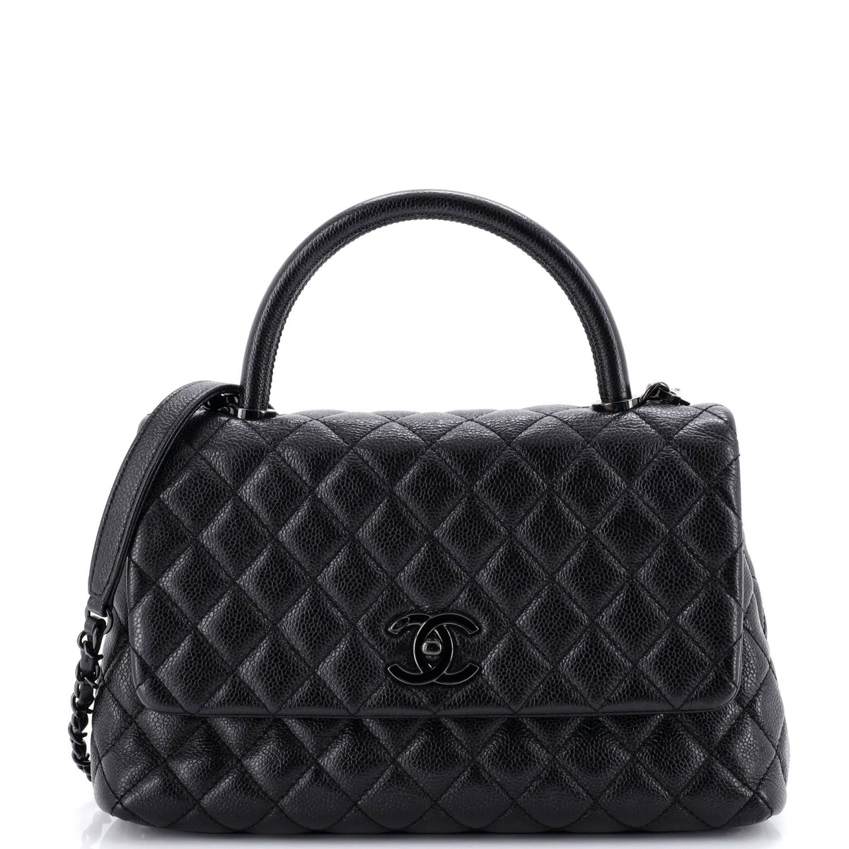 Chanel CHANEL So Black Coco Top Handle Bag Quilted Caviar Small