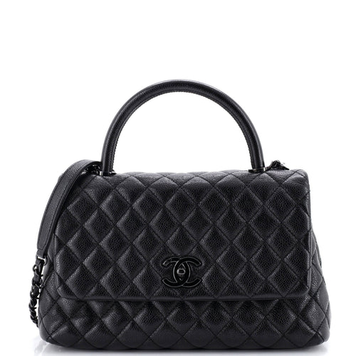 CHANEL So Black Coco Top Handle Bag Quilted Caviar Small