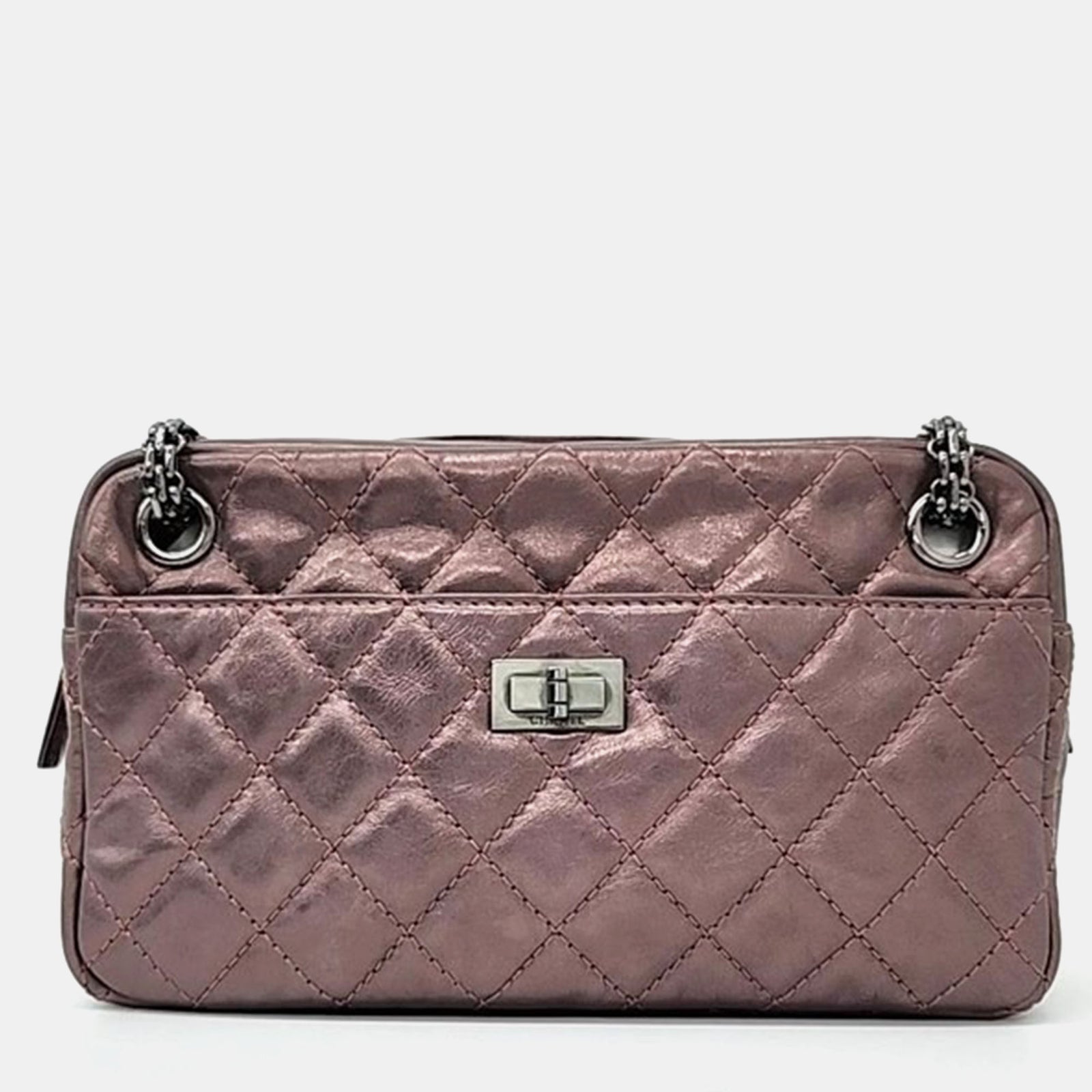 Chanel Sac pour appareil photo 2.55 en cuir matelassé Rose Fonce Small Reissue