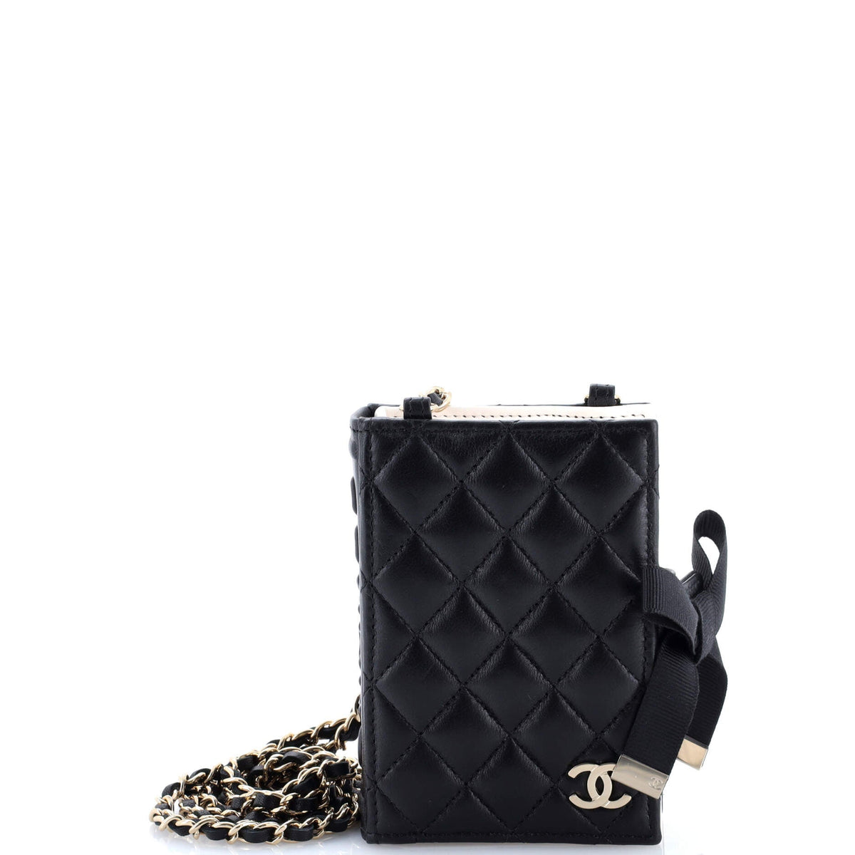 Chanel CHANEL CC Book Card Holder with Chain Quilted Lambskin