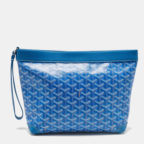 Blue Goyardine Coated Canvas and Leather Conti Pouch