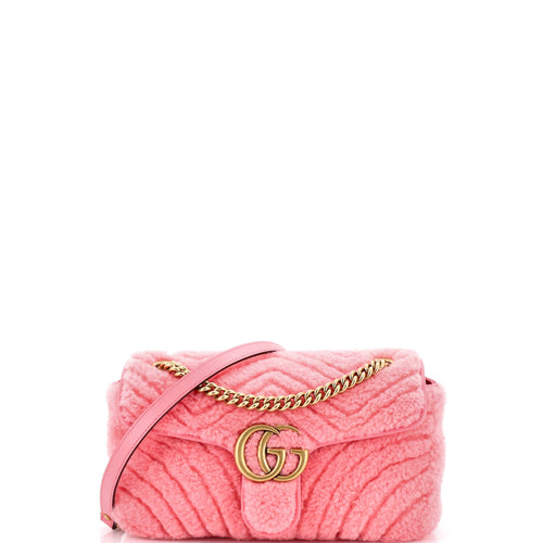 GUCCI GG Marmont Flap Bag Matelasse Shearling Small