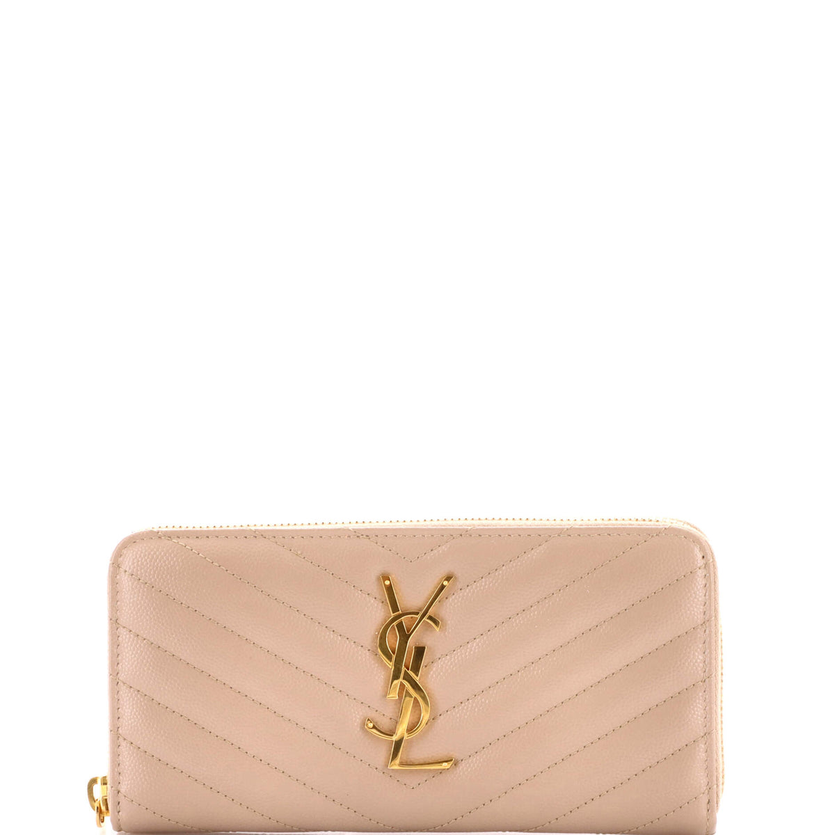 Saint Laurent Classic Monogram Zip Around Wallet Matelasse Chevron Leather