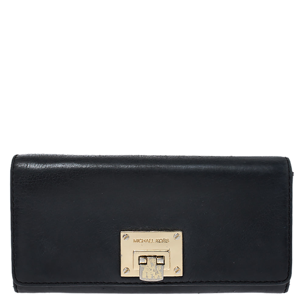 Michael Kors Black Leather Flap Continental Wallet