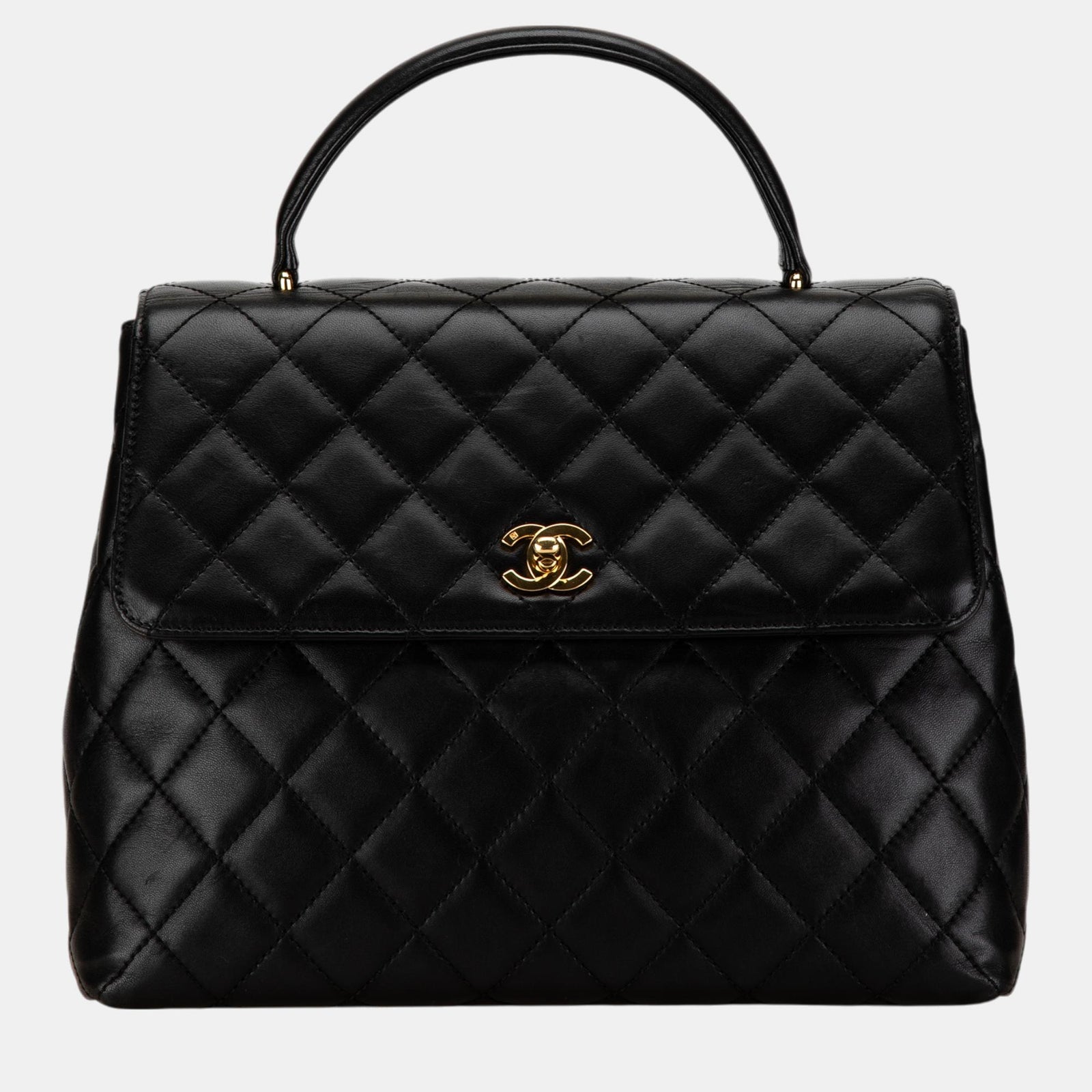 Chanel Schwarze Kelly-Tasche aus Lammleder mit Griff oben