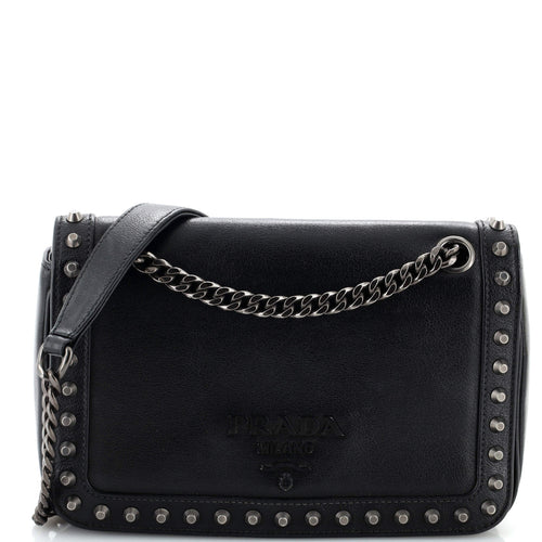 PRADA Chain Flap Bag Studded Glace Calf Small