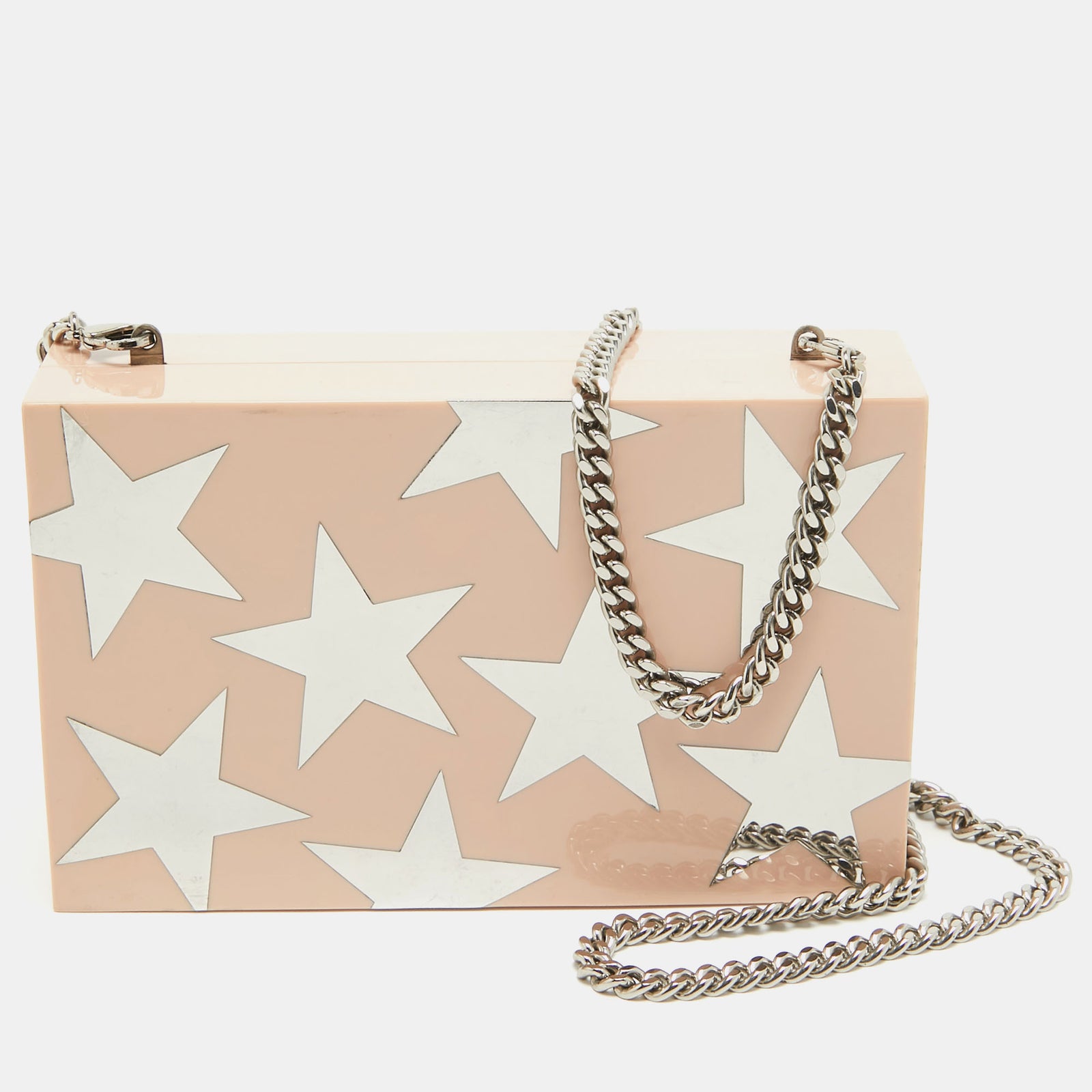 Stella McCartney Blush Pink Plexiglass Stars Chain Clutch