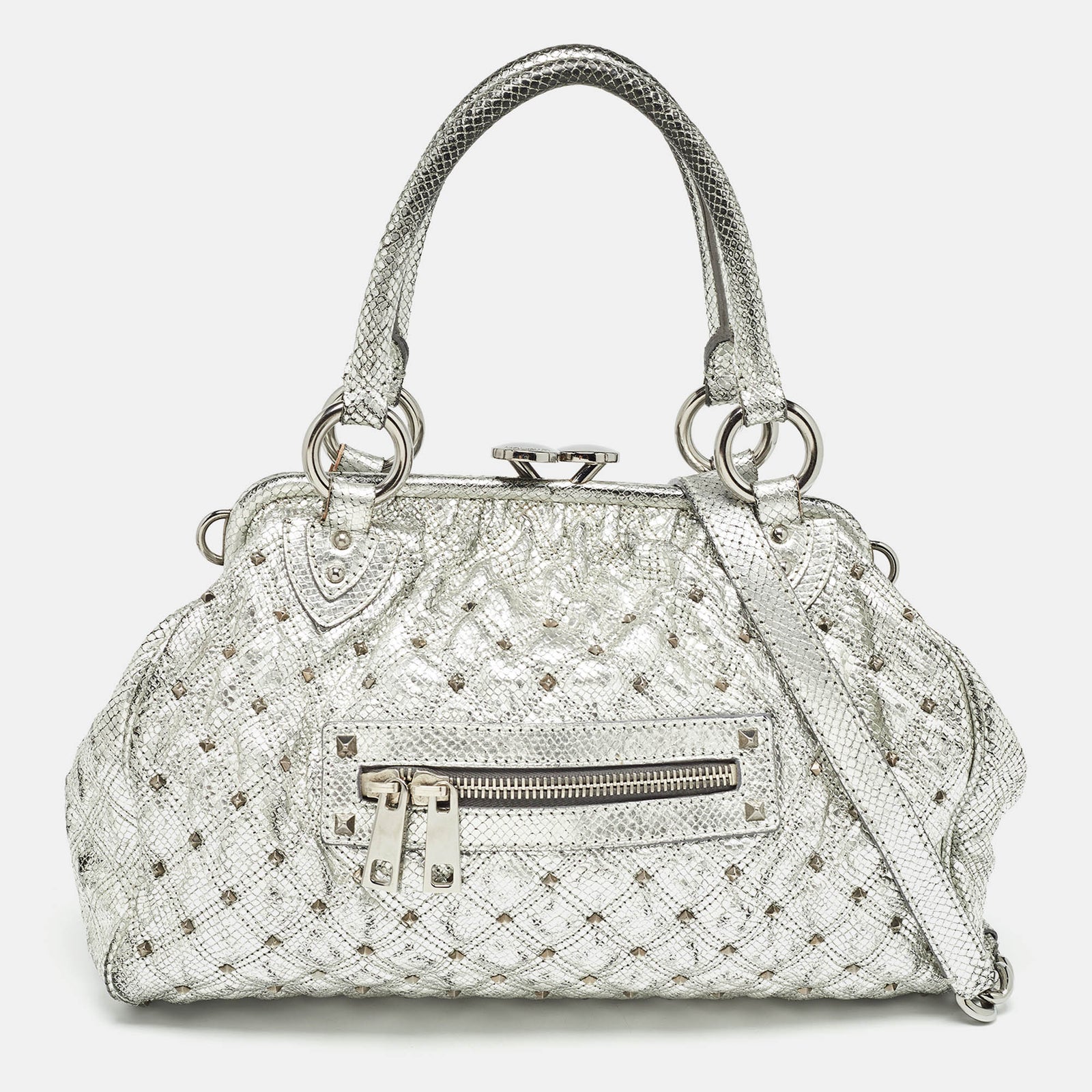 Marc Jacobs Silver Textured Quilted Leather Stam Satchel