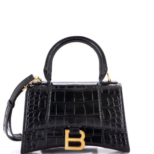 Hourglass Top Handle Bag Crocodile Embossed Leather XS