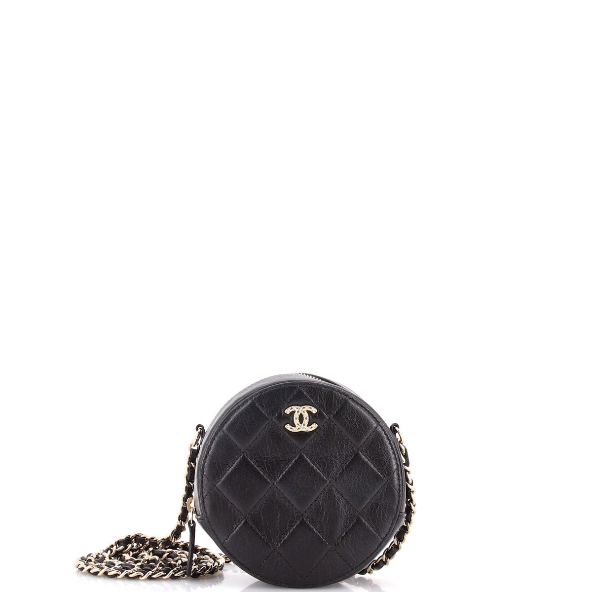 Chanel CHANEL Round Clutch with Chain Debossed Quilted Leather
