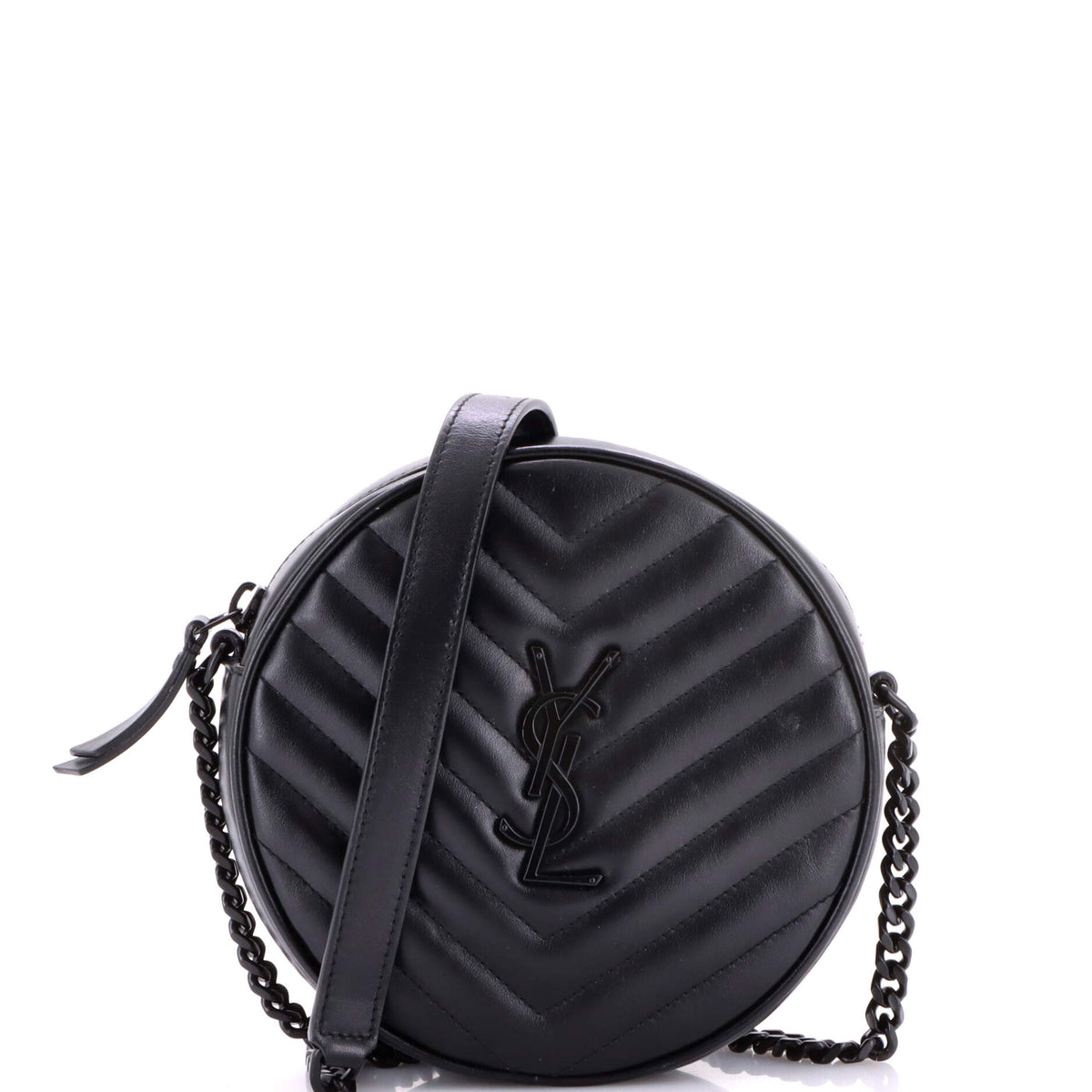 Saint Laurent Vinyle Round Camera Bag Matelasse Chevron Leather