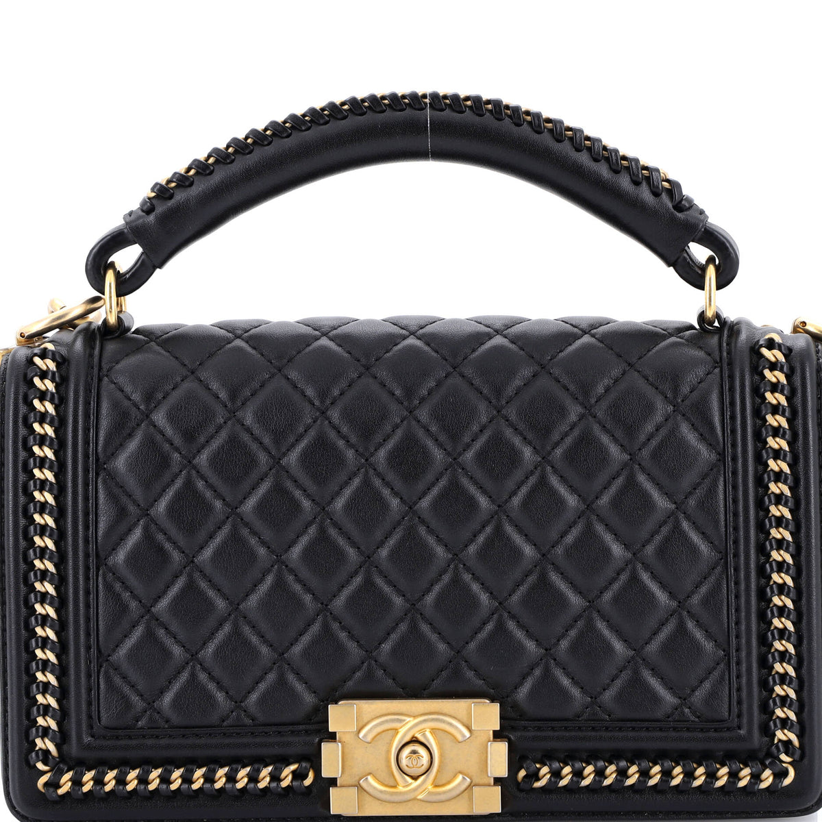 Chanel CHANEL Chain Handle Boy Flap Bag Quilted Calfskin Old Medium