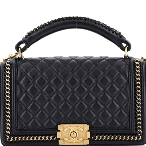 CHANEL Chain Handle Boy Flap Bag Quilted Calfskin Old Medium