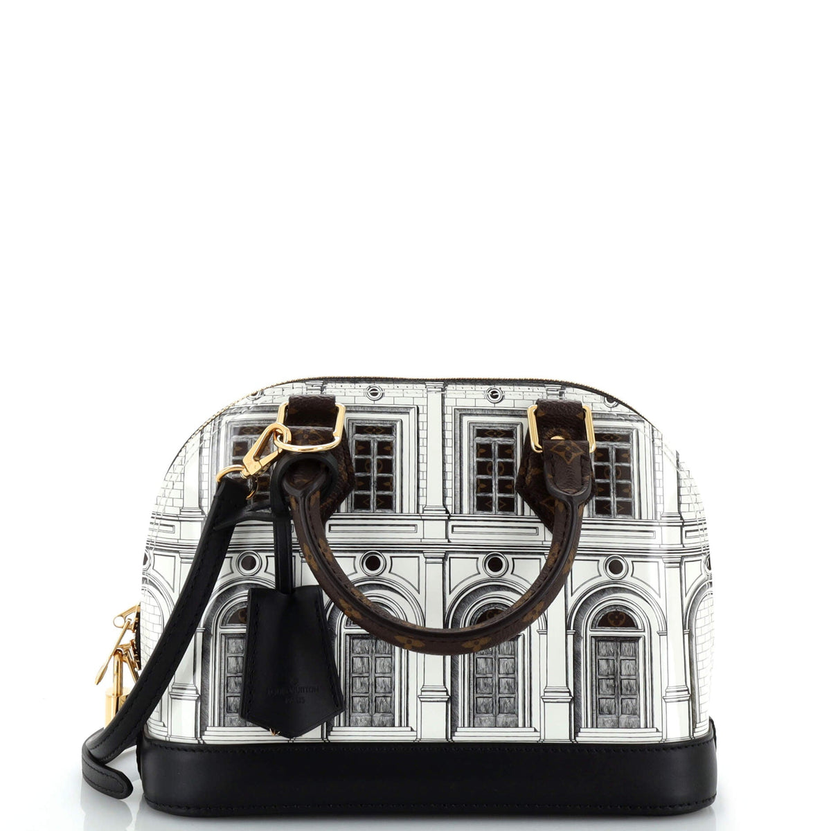 Louis Vuitton Alma Handbag Limited Edition Fornasetti Architettura Print Leather and Monogram Canvas BB