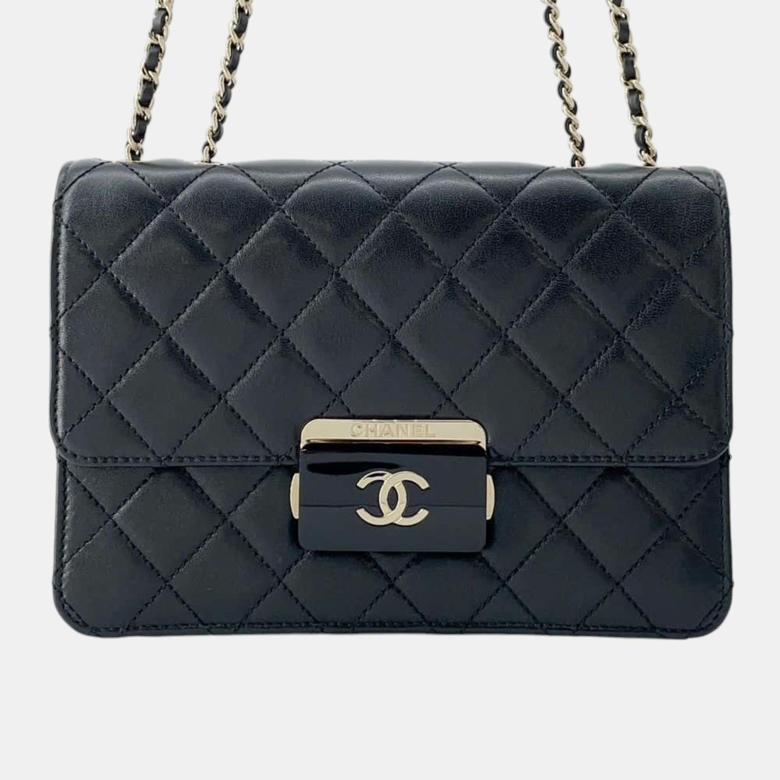 Chanel Schwarze Beauty Lock Umhängetasche aus Leder mit Coco Mark Kette