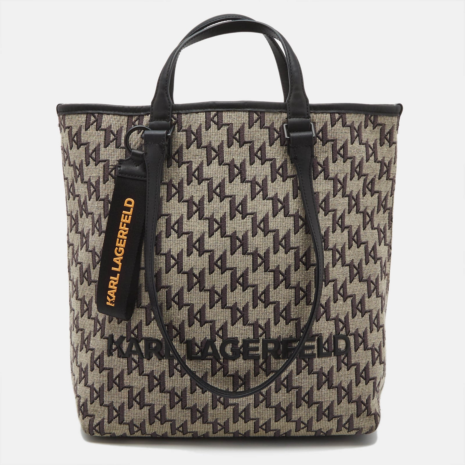 Karl Lagerfeld Black/Grey Jacquard Canvas and Leather K/Monogram Tote