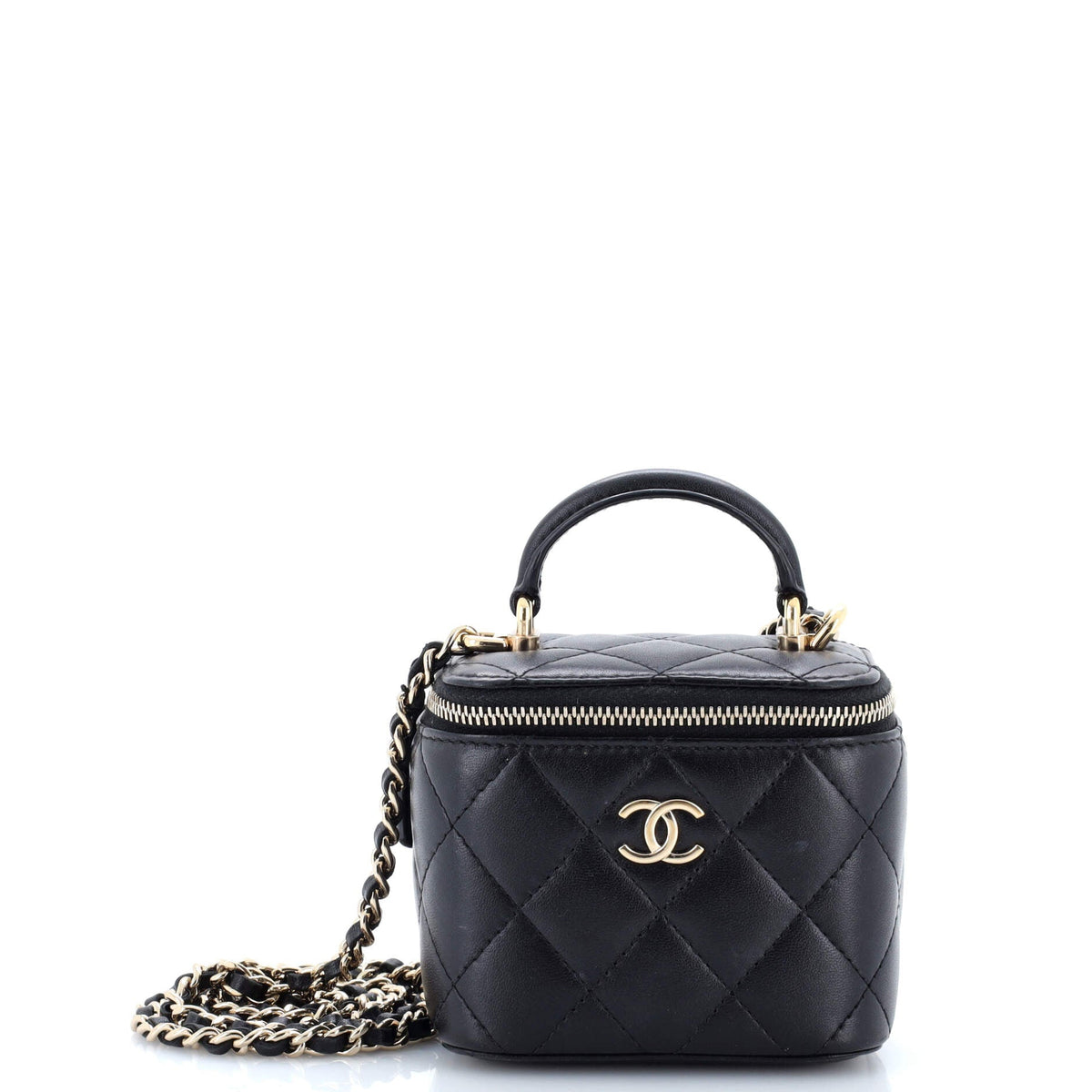Chanel CHANEL Classic Top Handle Vanity Case with Chain Quilted Lambskin Mini