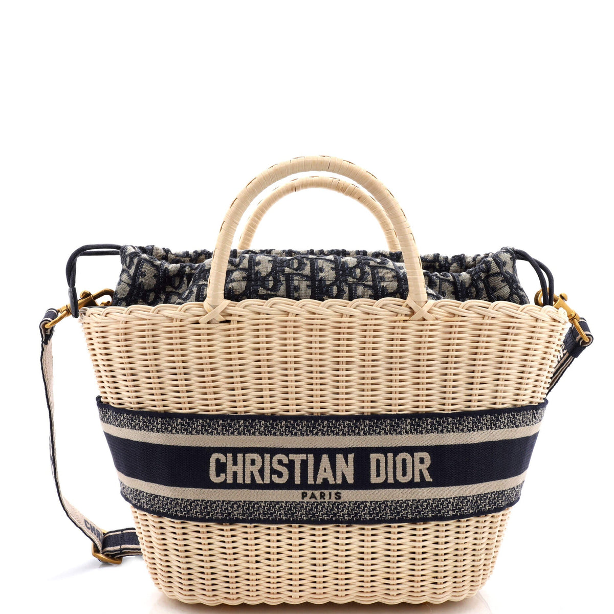 Christian Dior Basket Bag Wicker and Oblique Canvas Medium