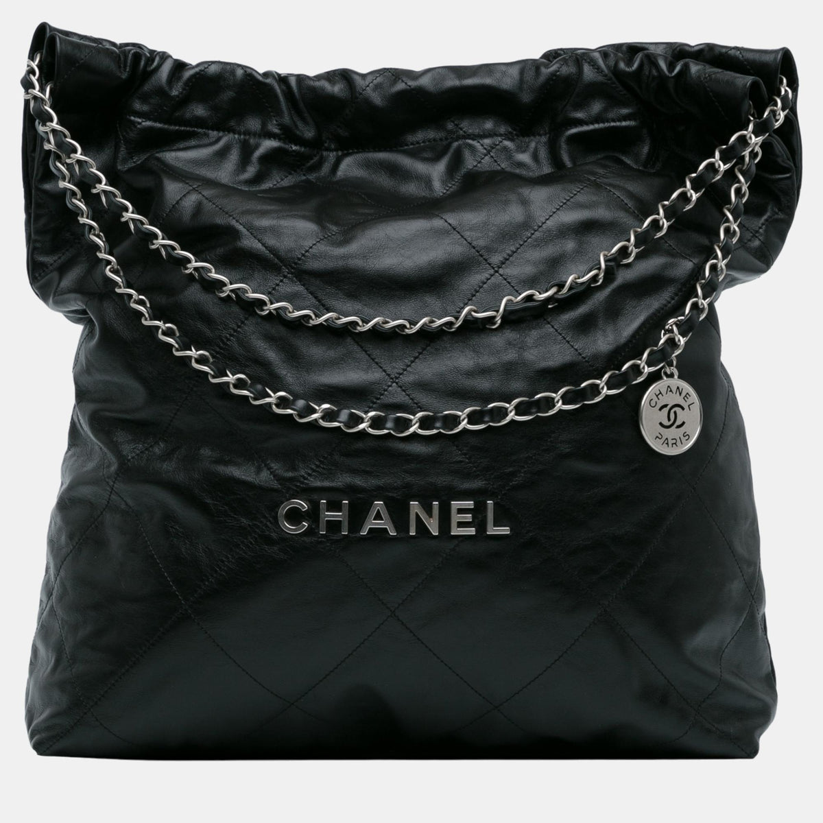 Chanel Black Leather Large 22 Hobo Bag