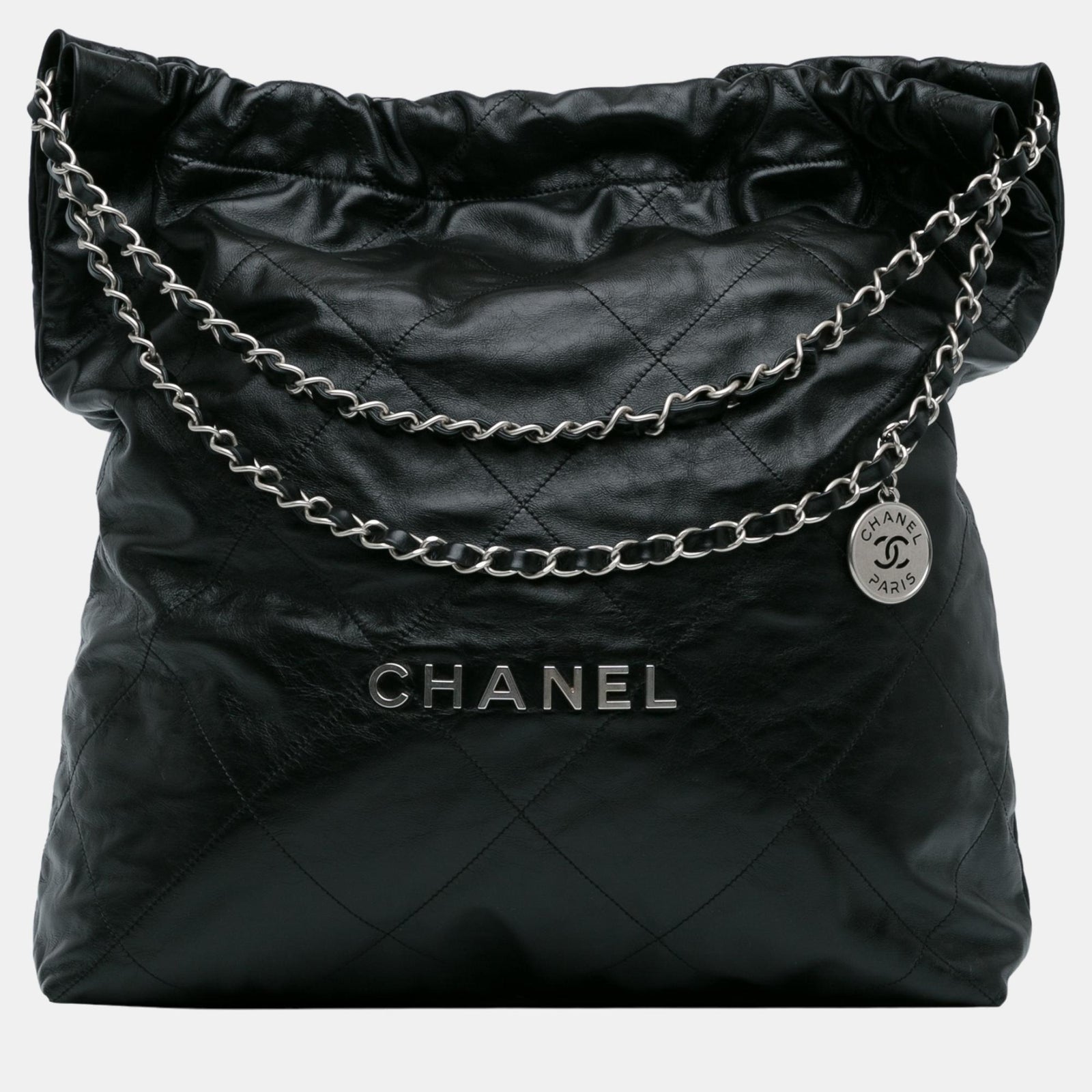 Chanel Große Hobo-Tasche 22 aus schwarzem Leder