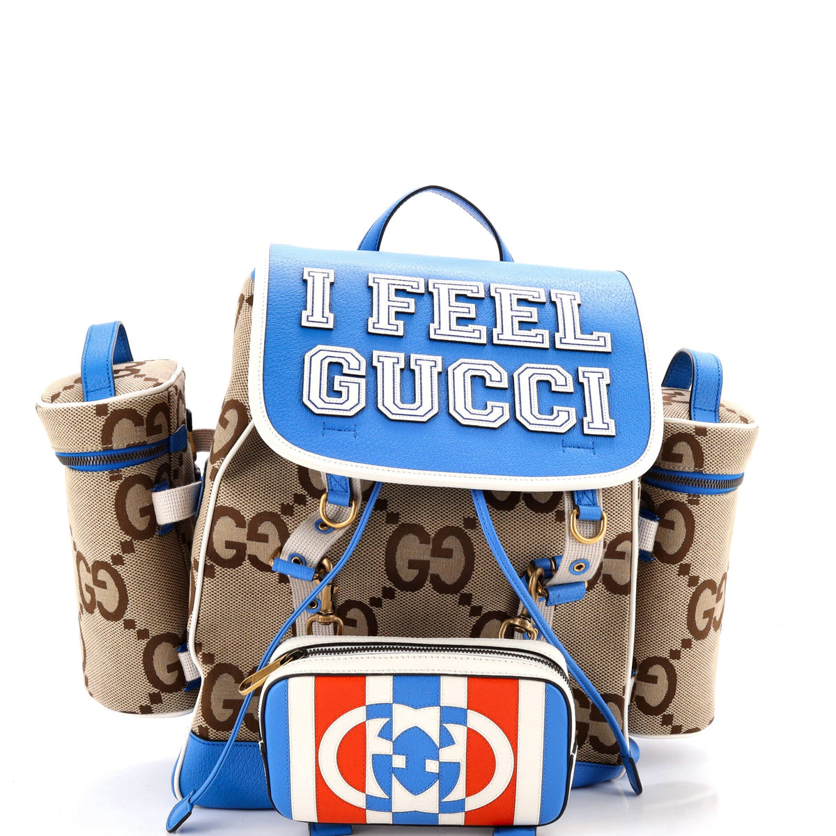 Gucci GUCCI Multi-Compartment Convertible Backpack Jumbo GG Canvas and Leather Medium