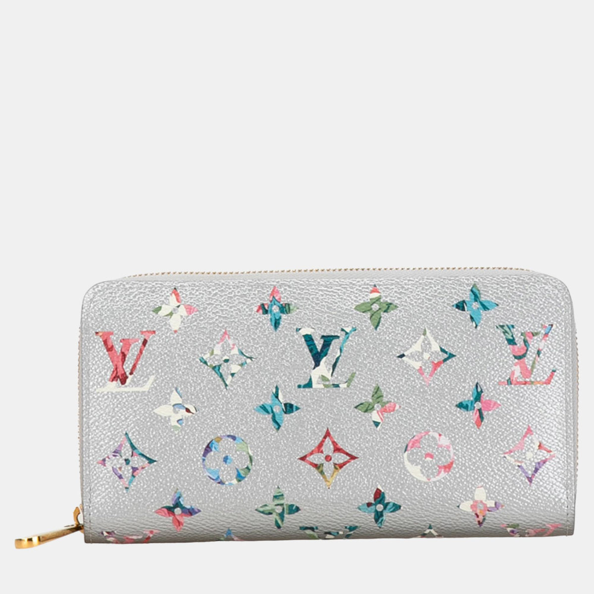 Louis Vuitton Silver Metallic Monogram Garden Zippy Wallet