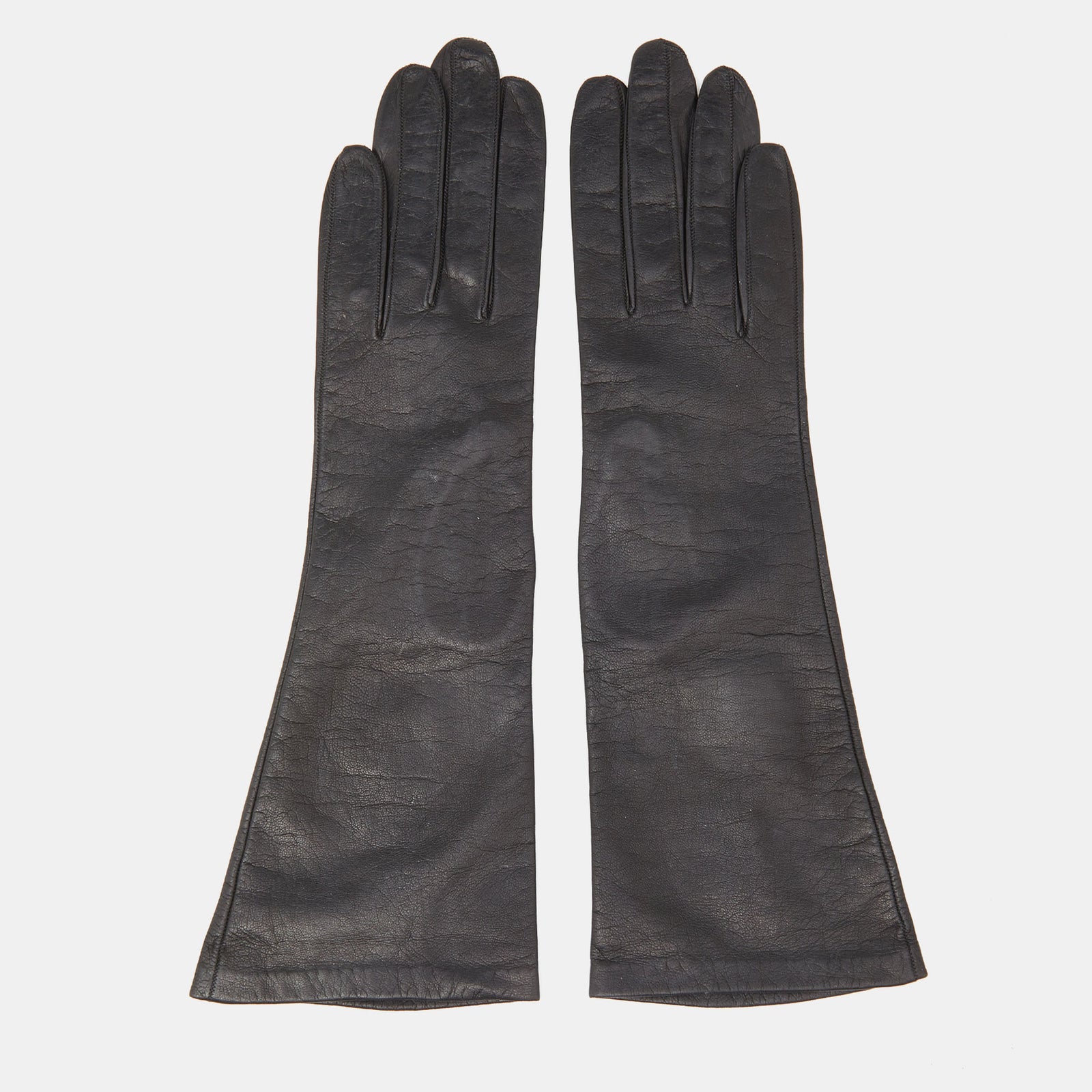 Dior Christian Vintage Chevreau Black Leather Gloves Size 6