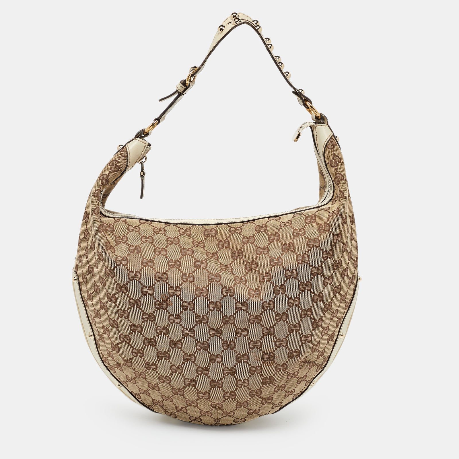 Gucci Beige/Off White GG Canvas and Leather Hobo