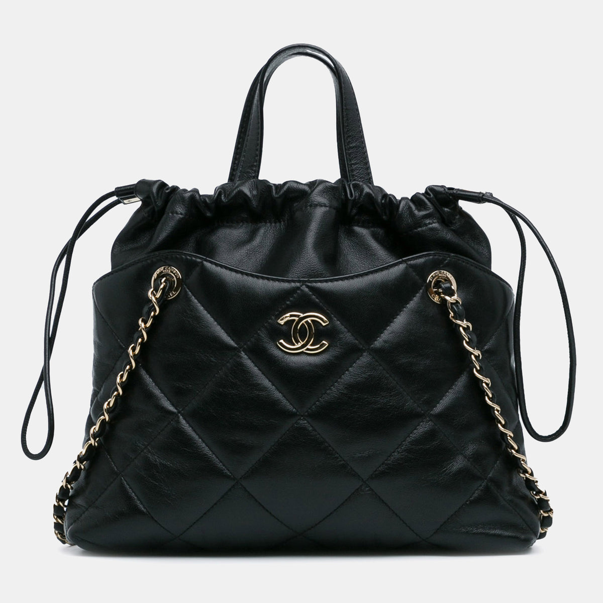 Chanel Small CC Quilted Lambskin Drawstring Shopping Tote