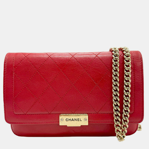 Red Quilted Calfskin Medium Label Click Flap Bag