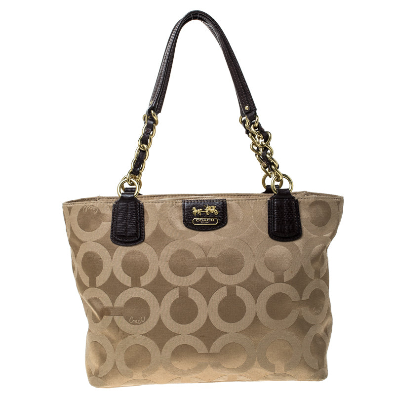 Coach Beige/Brown Fabric Madison Op Art Tote