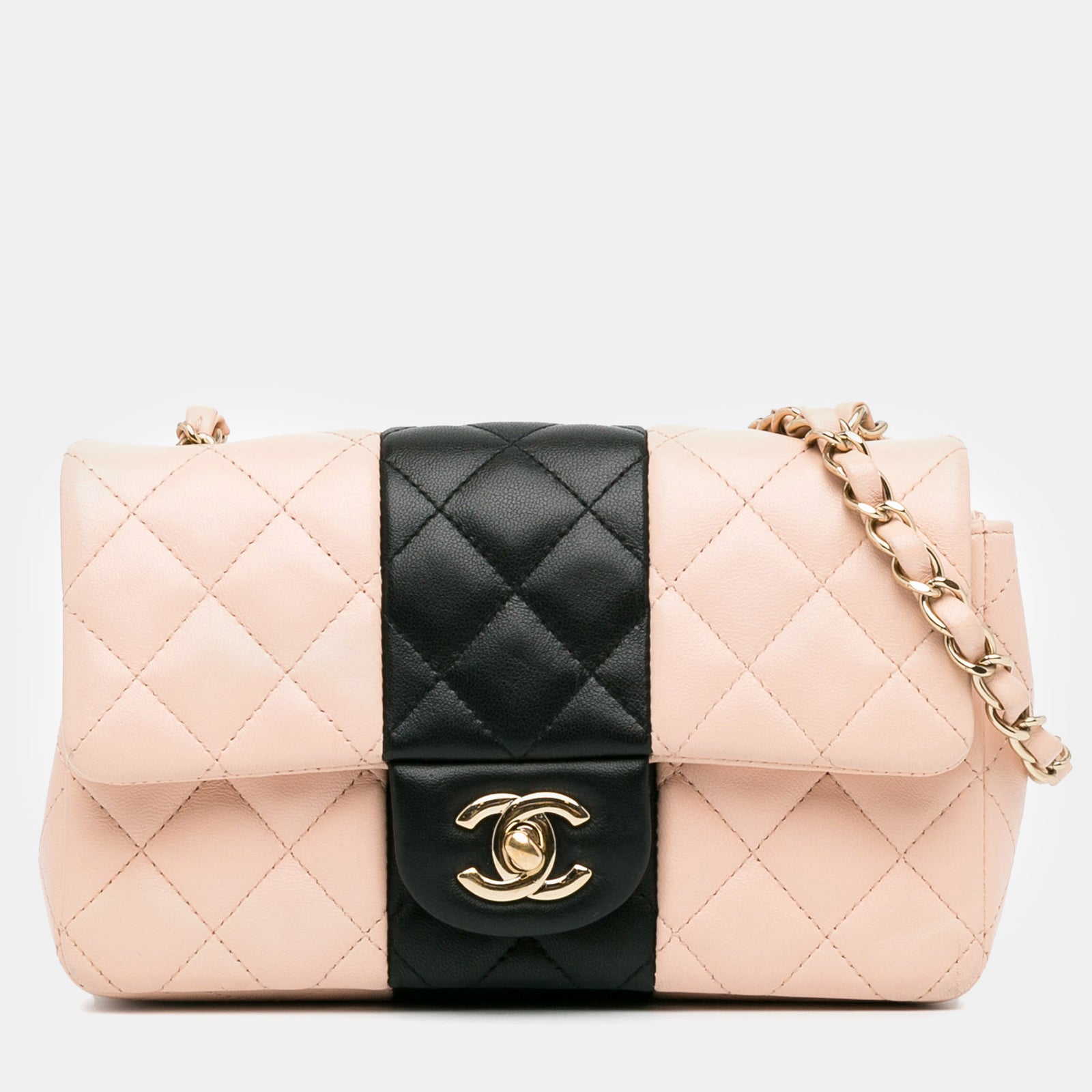 Chanel Mini sac à rabat rectangulaire classique à deux rayures en cuir d'agneau