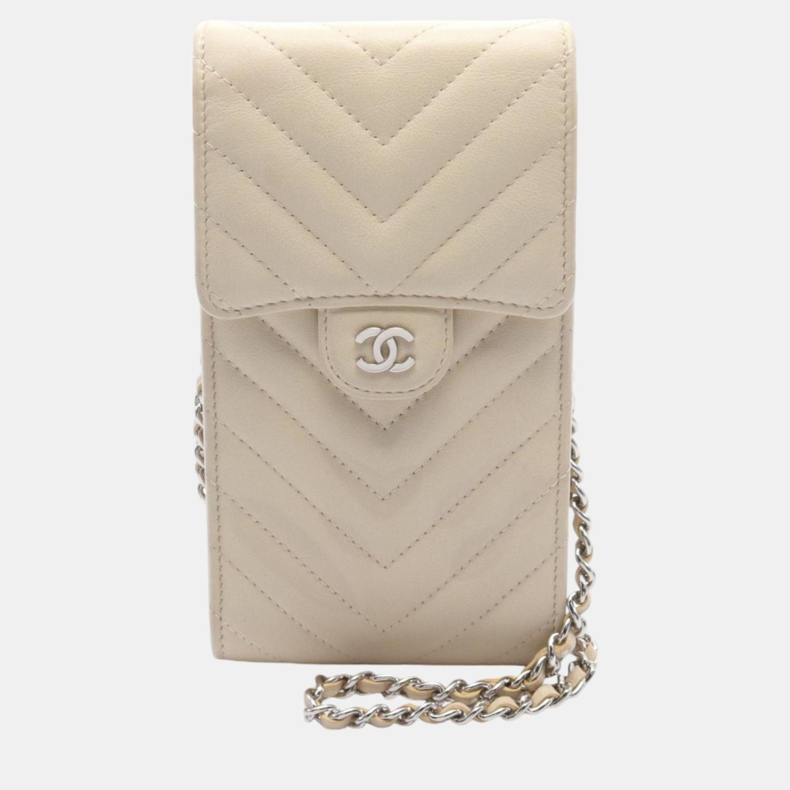 Chanel Elfenbeinfarbene Umhängetasche aus Leder mit Chevron-V-Stich