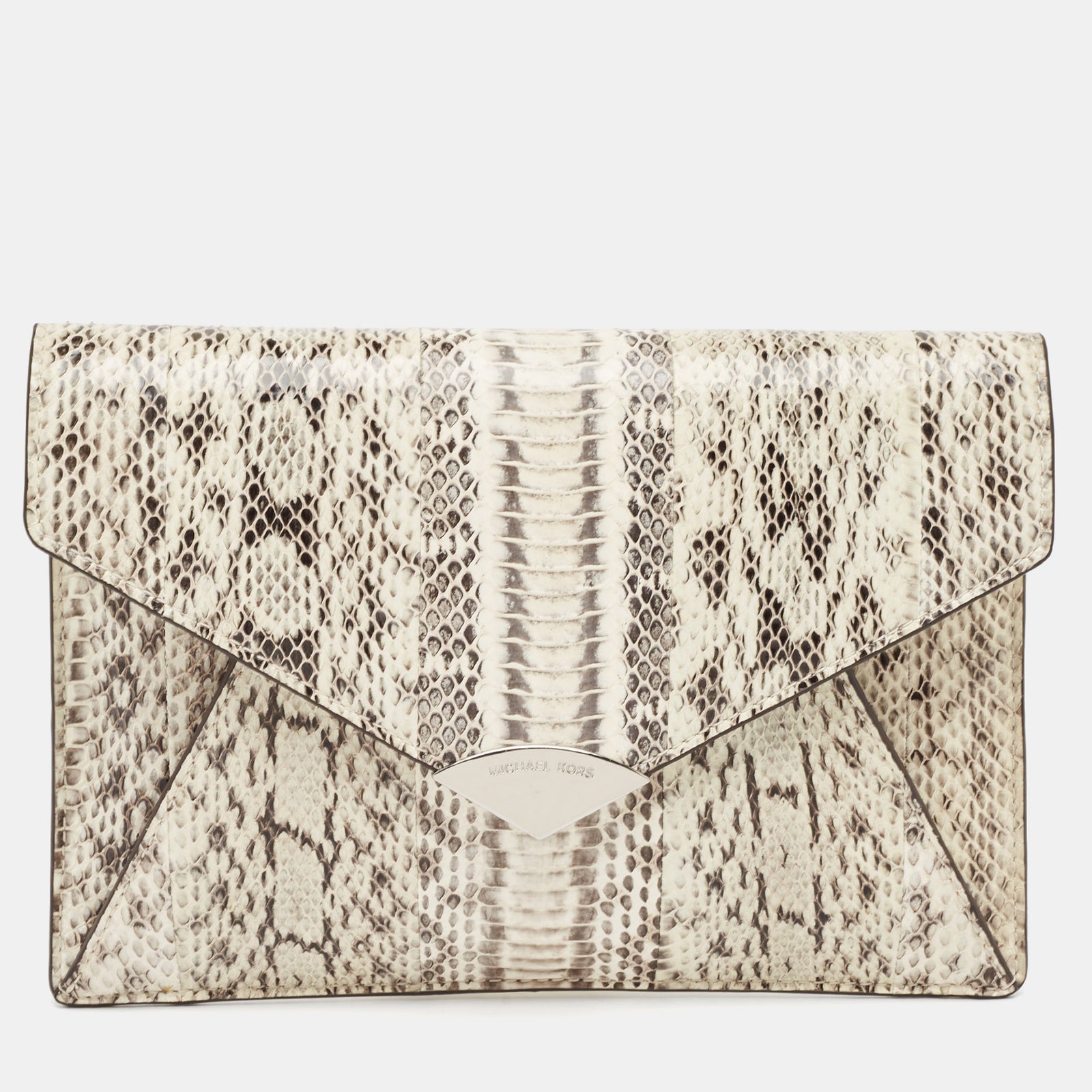 Michael Kors White/Black Watersnake Leather Barbara Envelope Clutch