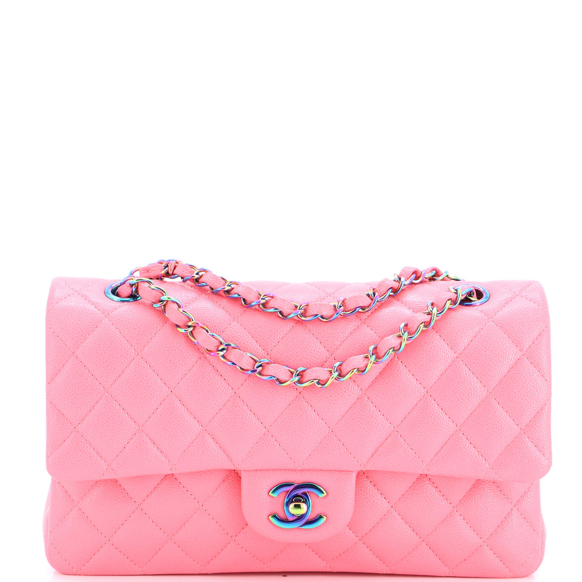 Chanel CHANEL Classic Double Flap Bag Quilted Caviar with Rainbow Hardware Medium