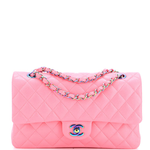 CHANEL Classic Double Flap Bag Quilted Caviar with Rainbow Hardware Medium