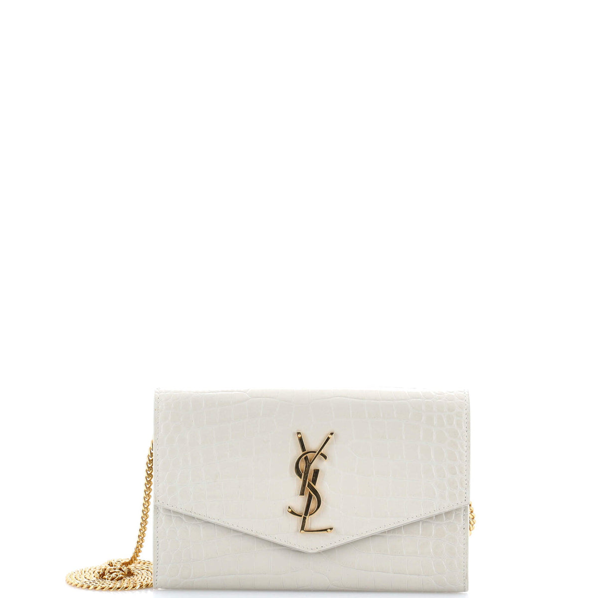 Saint Laurent Uptown Chain Wallet Crocodile Embossed Leather
