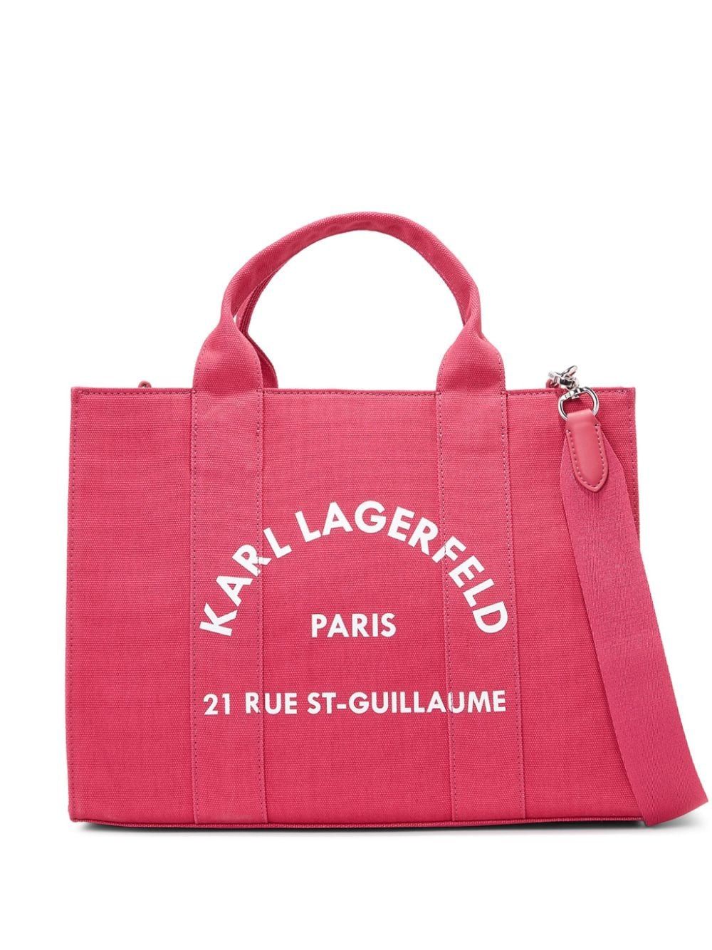 Karl Lagerfeld Women's Tote M Pink Canvas White Logo in A496 | 240W3892A496A496