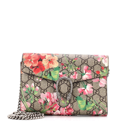 GUCCI Dionysus Chain Wallet Blooms Print GG Coated Canvas Small