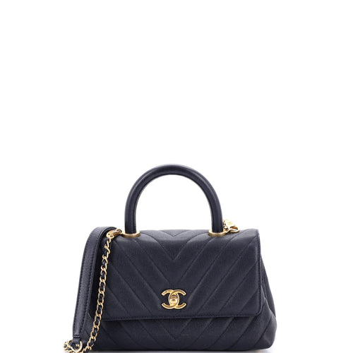 CHANEL Coco Top Handle Bag Chevron Caviar Mini