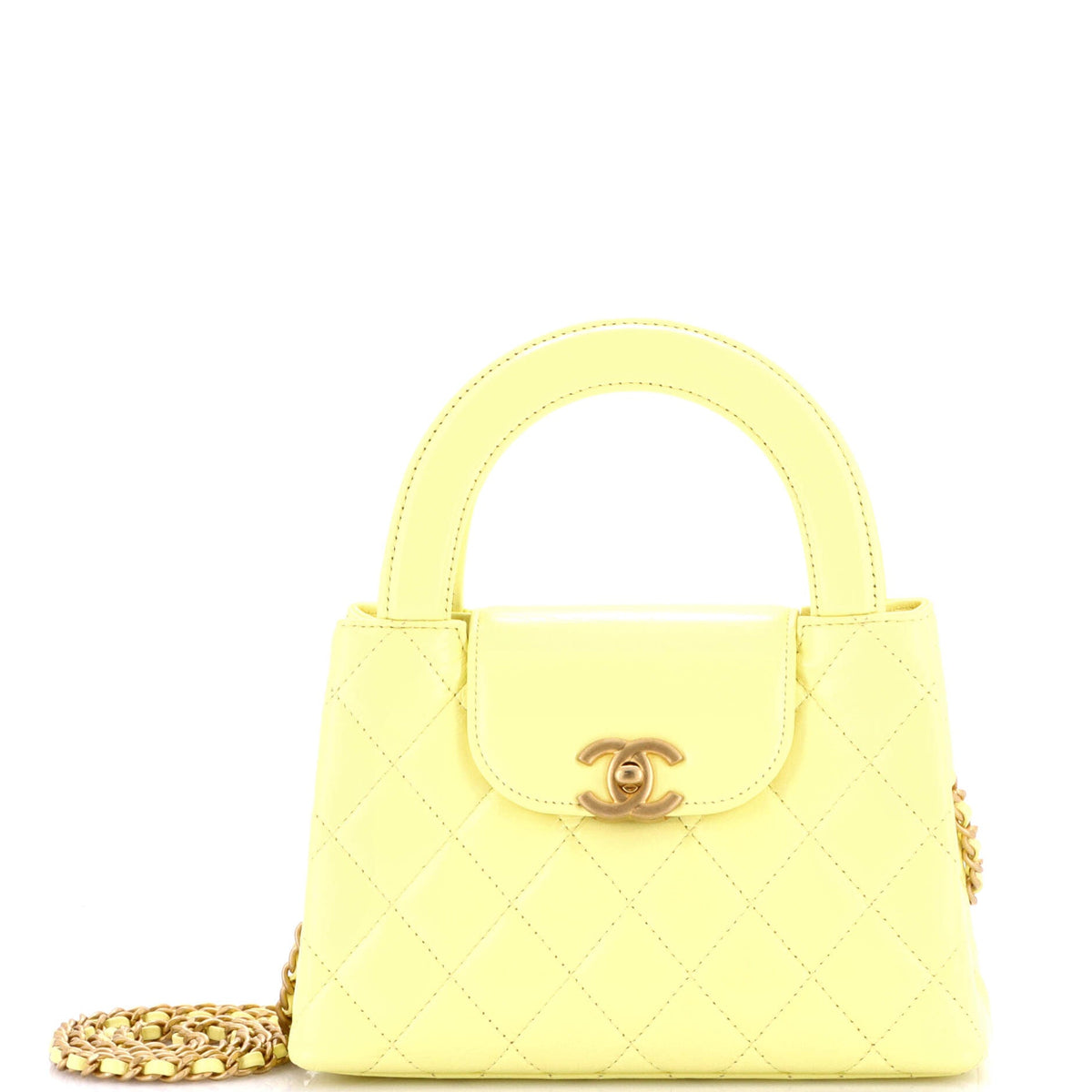 Chanel CHANEL Kelly Top Handle Shopping Bag Quilted Shiny Aged Calfskin Mini