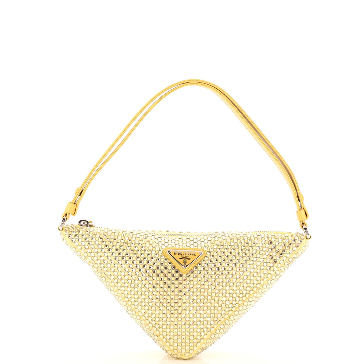 Prada PRADA Triangle Top Handle Pouch Bag Crystal Embellished Satin Mini