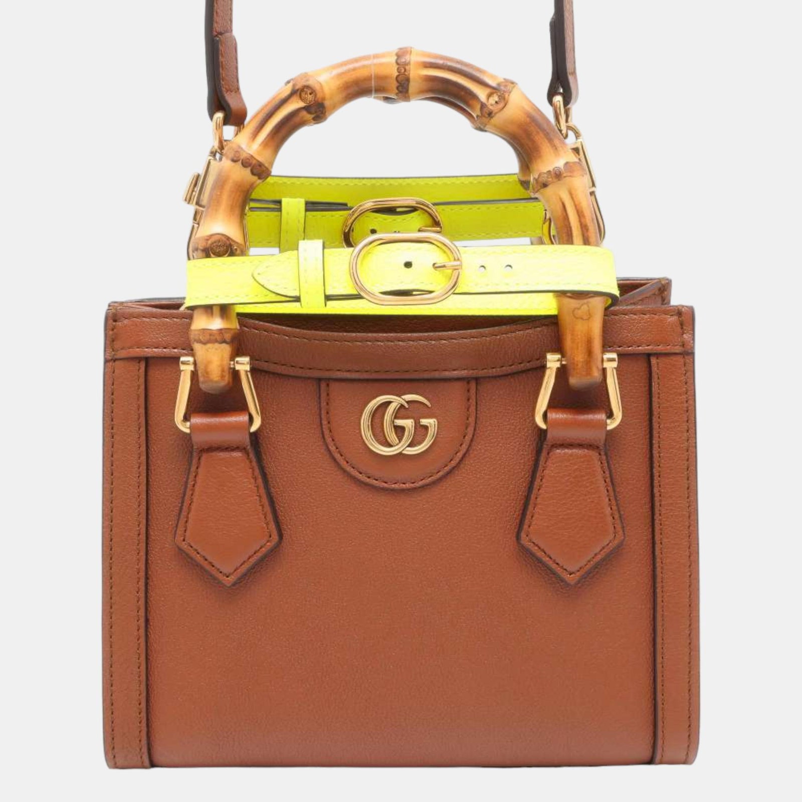 Gucci Mini sac fourre-tout Diana en cuir marron et bambou