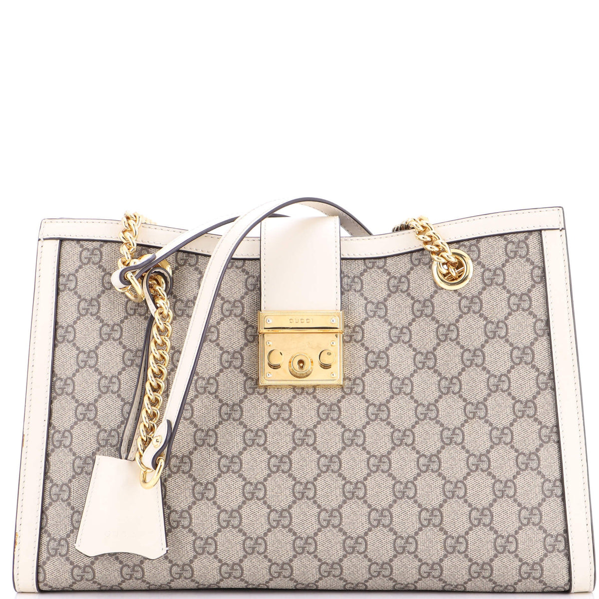 Gucci GUCCI Padlock Chain Tote GG Coated Canvas with Leather Medium
