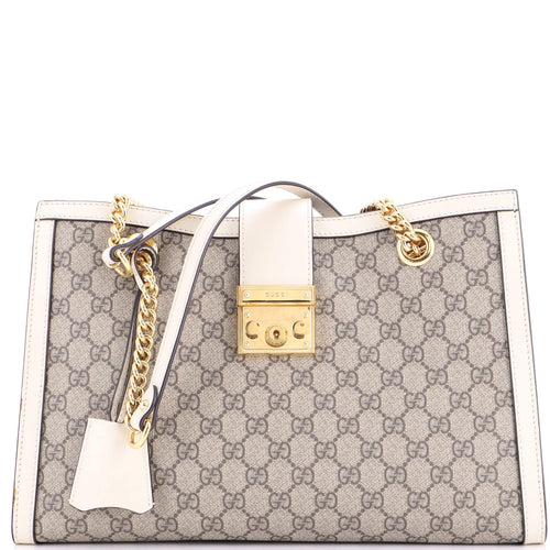 GUCCI Padlock Chain Tote GG Coated Canvas with Leather Medium