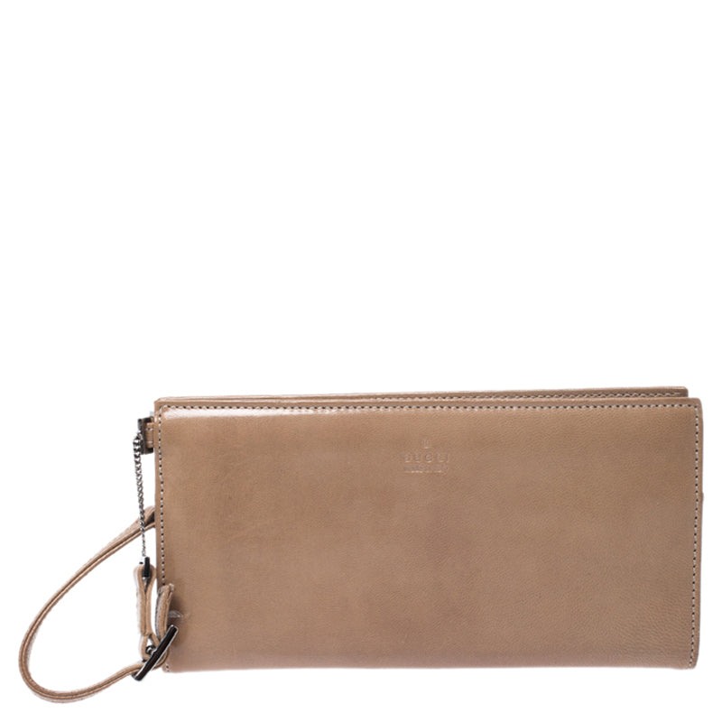 Gucci Light Brown Leather Wristlet Wallet