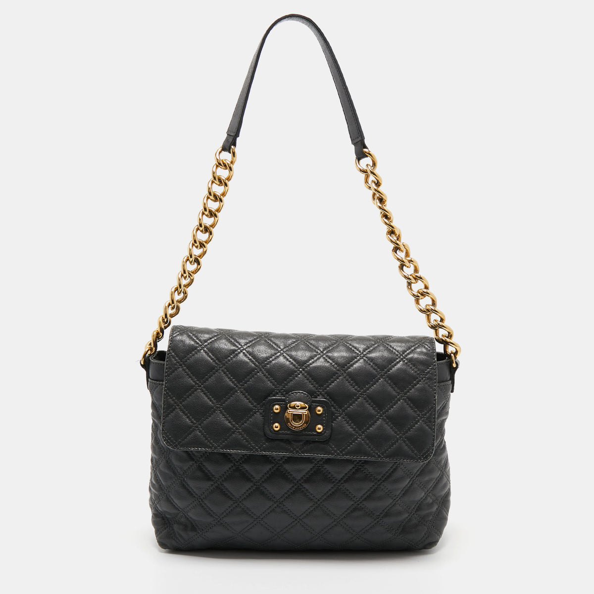 Marc Jacobs Dark Grey Quilted Leather Flap Shoulder Bag